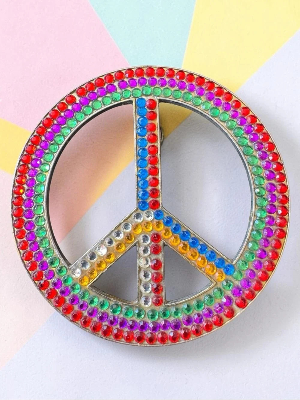 Peace Sign Rhinestone Belt Buckle. Vintage.